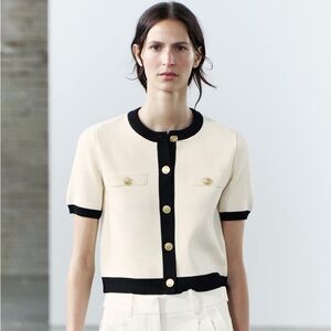 Knit Cardigan with Short Sleeves and Classy Gold Buttons | Zara
